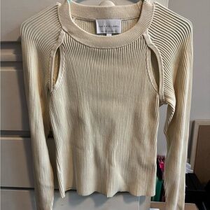 The Fifth Label Cream Ribbed Crew Neck Long Sleeve Top